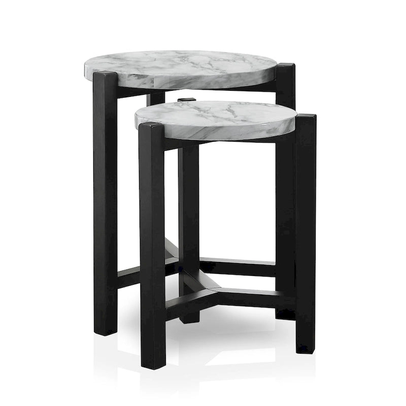 Transitional Brown Grey 20" Faux Marble Top Nesting Side Tables (Set of 2)