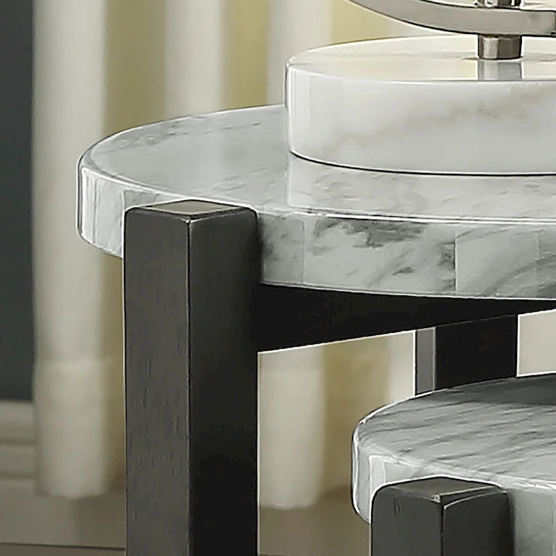 Transitional Brown Grey 20" Faux Marble Top Nesting Side Tables (Set of 2)