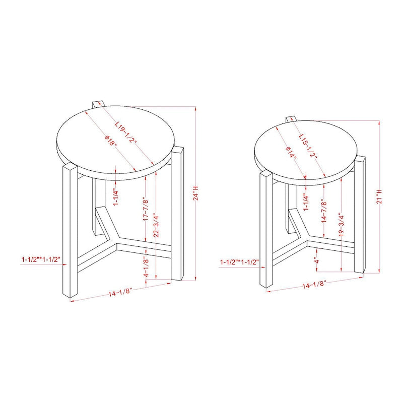Transitional Brown Grey 20" Faux Marble Top Nesting Side Tables (Set of 2)