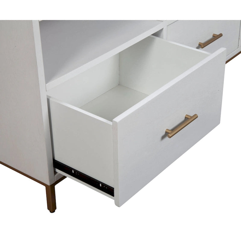 White Wood TV Console with Storage Drawers