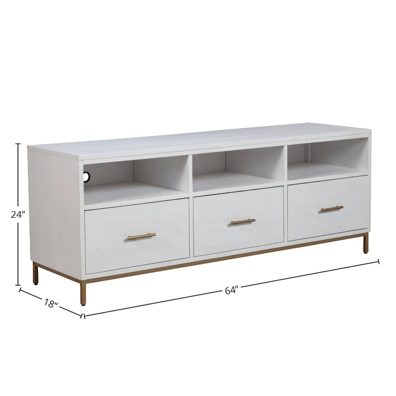 White Wood TV Console with Storage Drawers
