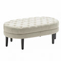 Fabric Oval Cocktail Ottoman with Rubberwood Legs