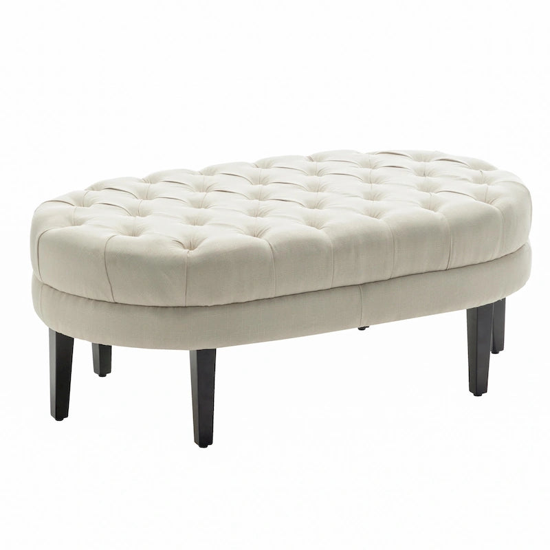 Fabric Oval Cocktail Ottoman with Rubberwood Legs