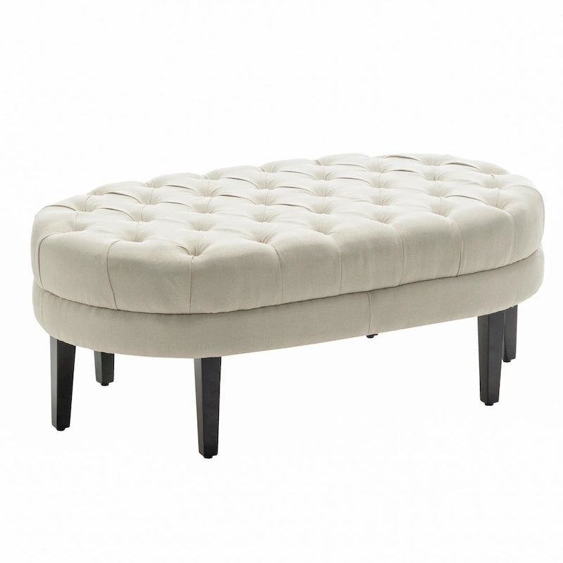 Fabric Oval Cocktail Ottoman with Rubberwood Legs