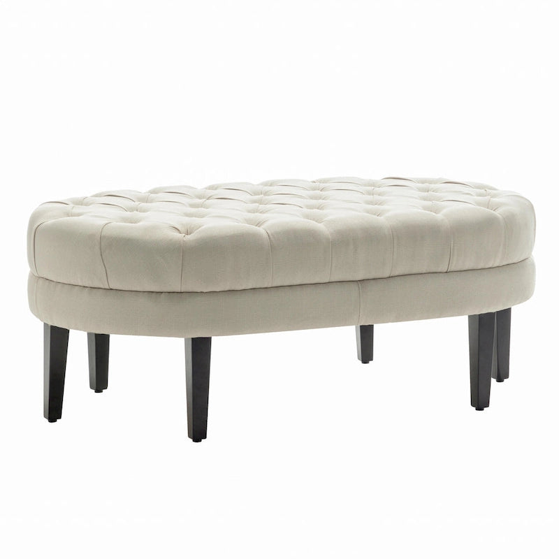 Fabric Oval Cocktail Ottoman with Rubberwood Legs