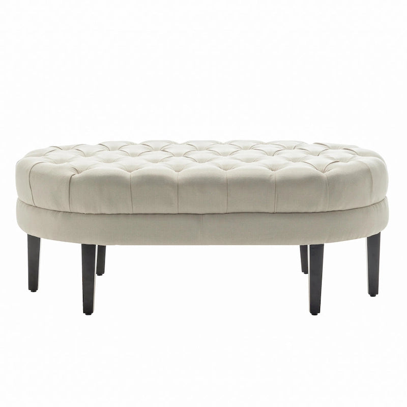 Fabric Oval Cocktail Ottoman with Rubberwood Legs