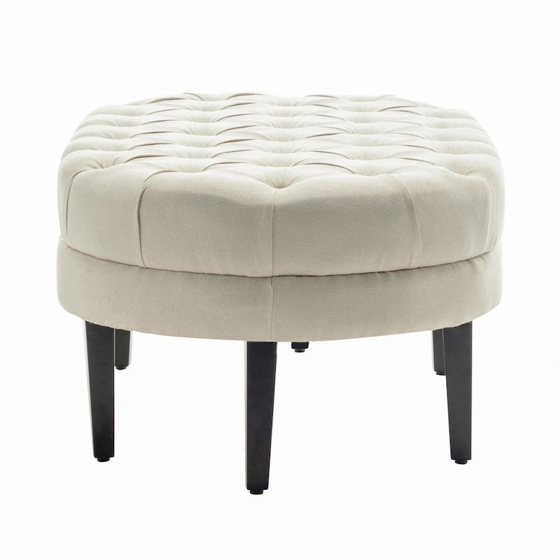 Fabric Oval Cocktail Ottoman with Rubberwood Legs