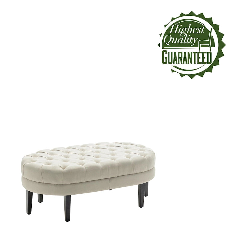 Fabric Oval Cocktail Ottoman with Rubberwood Legs