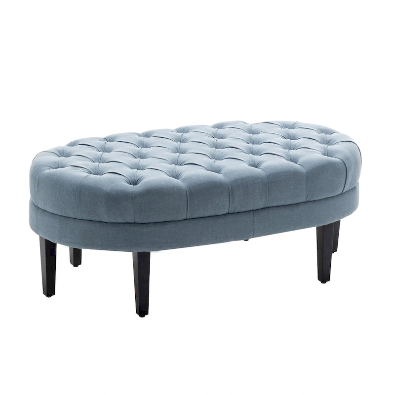 Fabric Oval Cocktail Ottoman with Rubberwood Legs