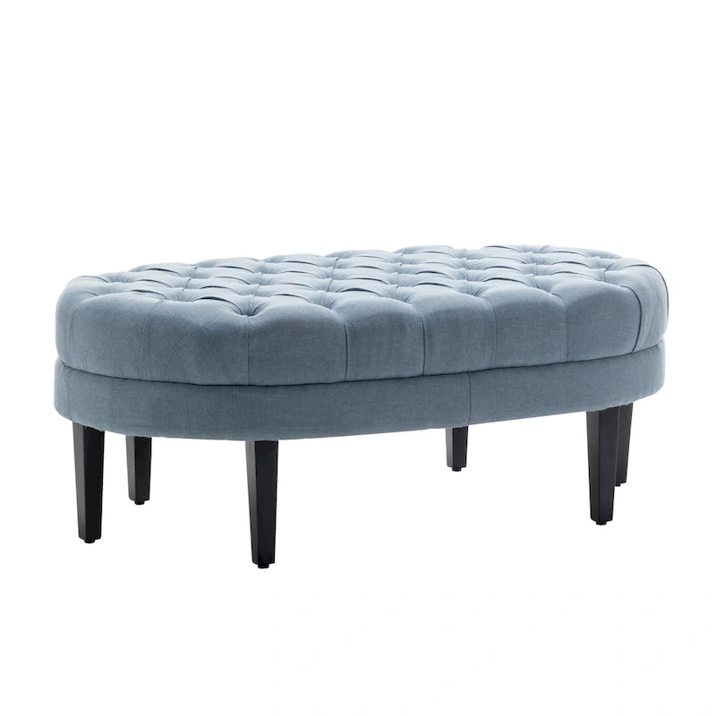 Fabric Oval Cocktail Ottoman with Rubberwood Legs