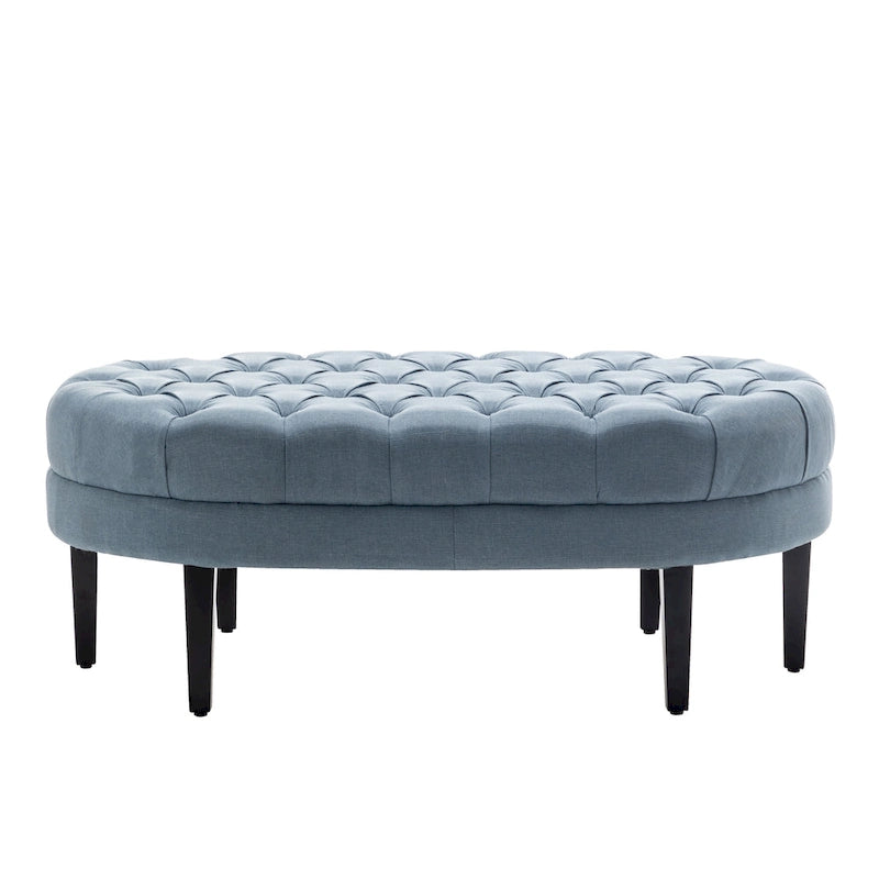 Fabric Oval Cocktail Ottoman with Rubberwood Legs