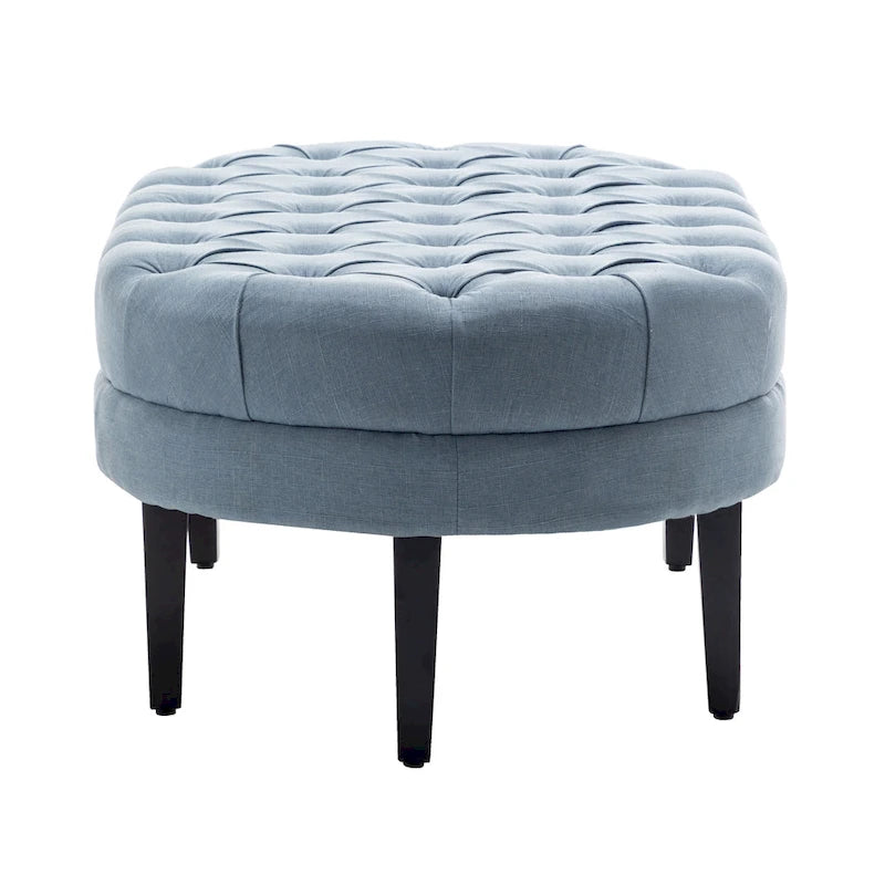 Fabric Oval Cocktail Ottoman with Rubberwood Legs