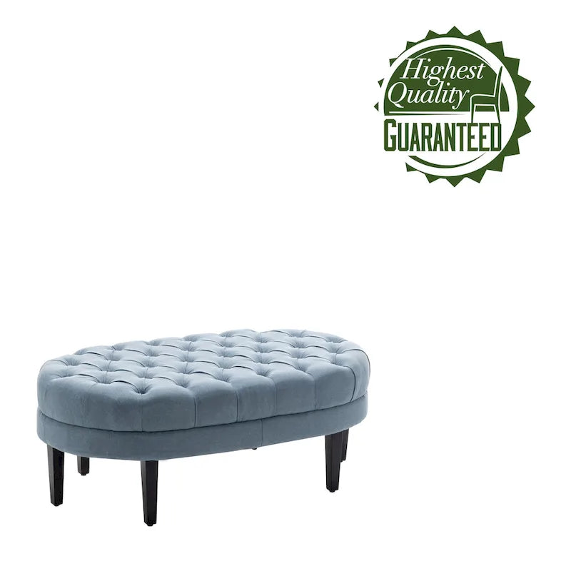 Fabric Oval Cocktail Ottoman with Rubberwood Legs