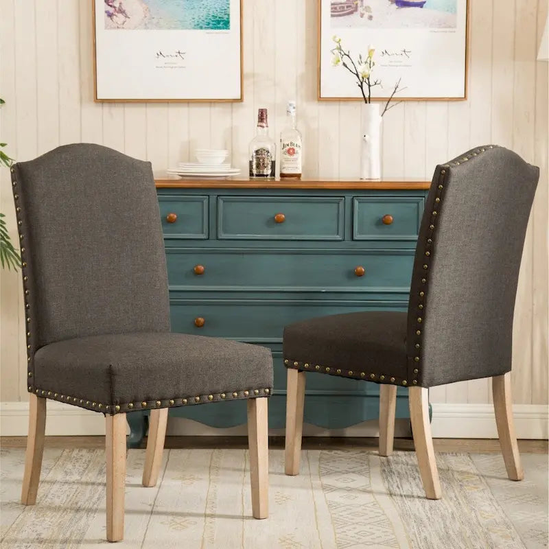 Solid Wood Upholstered Parson Dining Chairs (Set of 2)