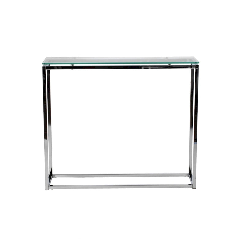 36" Clear Glass & Silver Chrome Sled Console Table