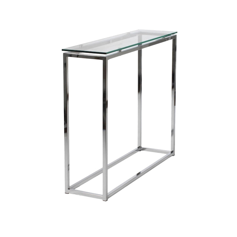 36" Clear Glass & Silver Chrome Sled Console Table