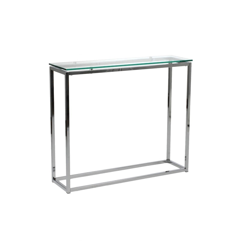36" Clear Glass & Silver Chrome Sled Console Table