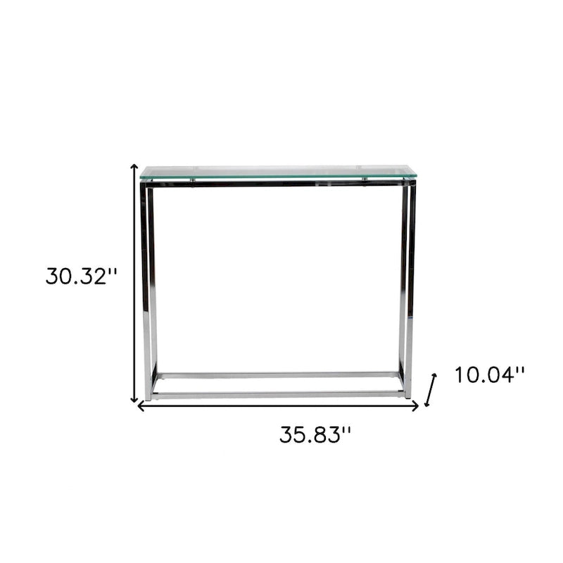 36" Clear Glass & Silver Chrome Sled Console Table