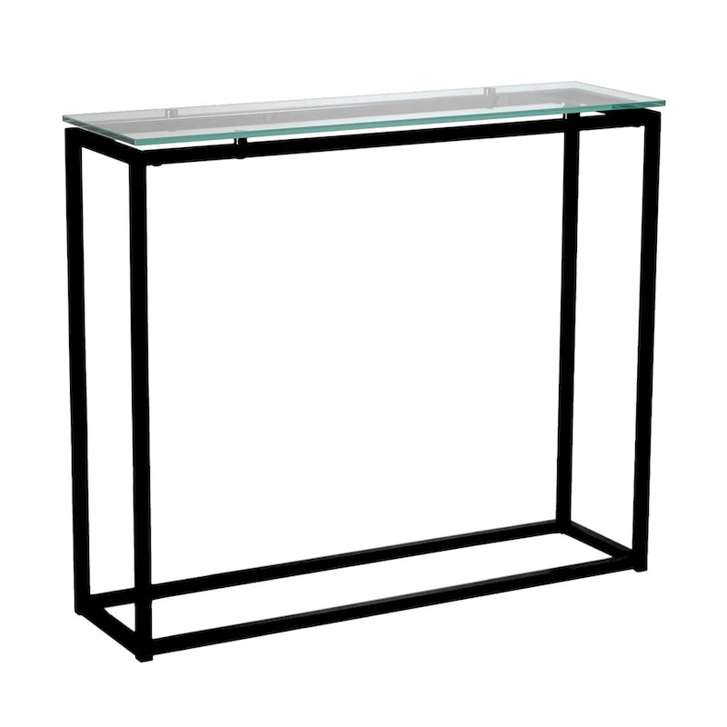 36" Clear Glass & Silver Chrome Sled Console Table