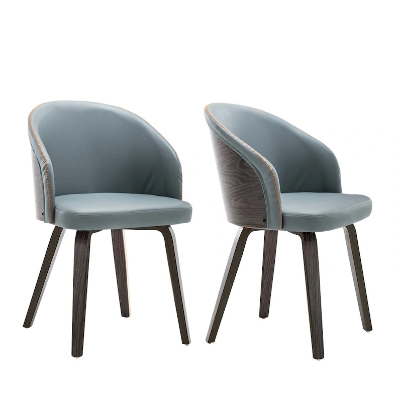 PU Leather & Wood Upholstered Dining Arm Chairs (Set of 2)