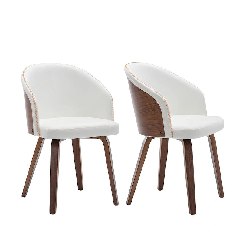 PU Leather & Wood Upholstered Dining Arm Chairs (Set of 2)