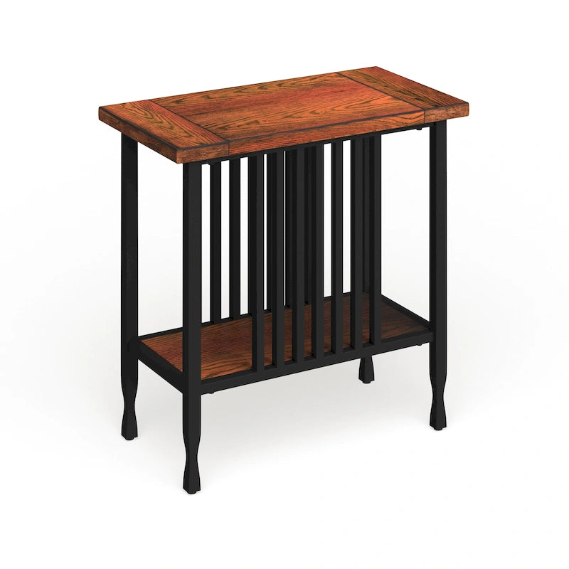 Matte Black Slatted Narrow Chairside Table with Drawer
