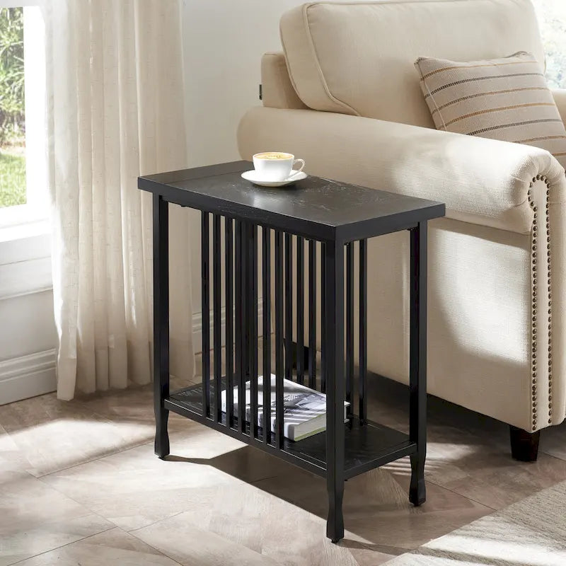 Carbon Loft Peter Matte Black Slatted Narrow Chairside Table