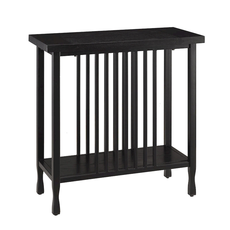 Matte Black Slatted Narrow Chairside Table with Drawer