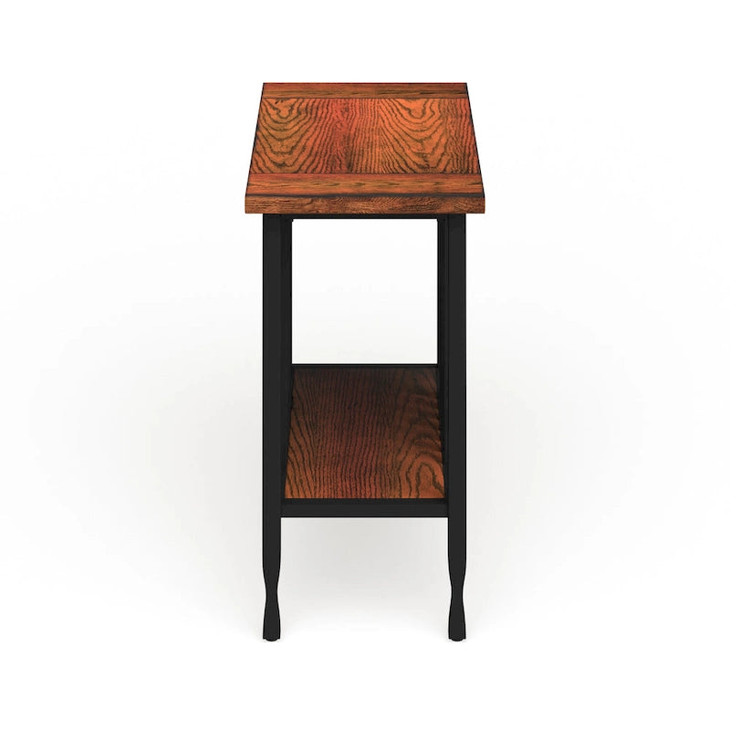 Matte Black Slatted Narrow Chairside Table with Drawer