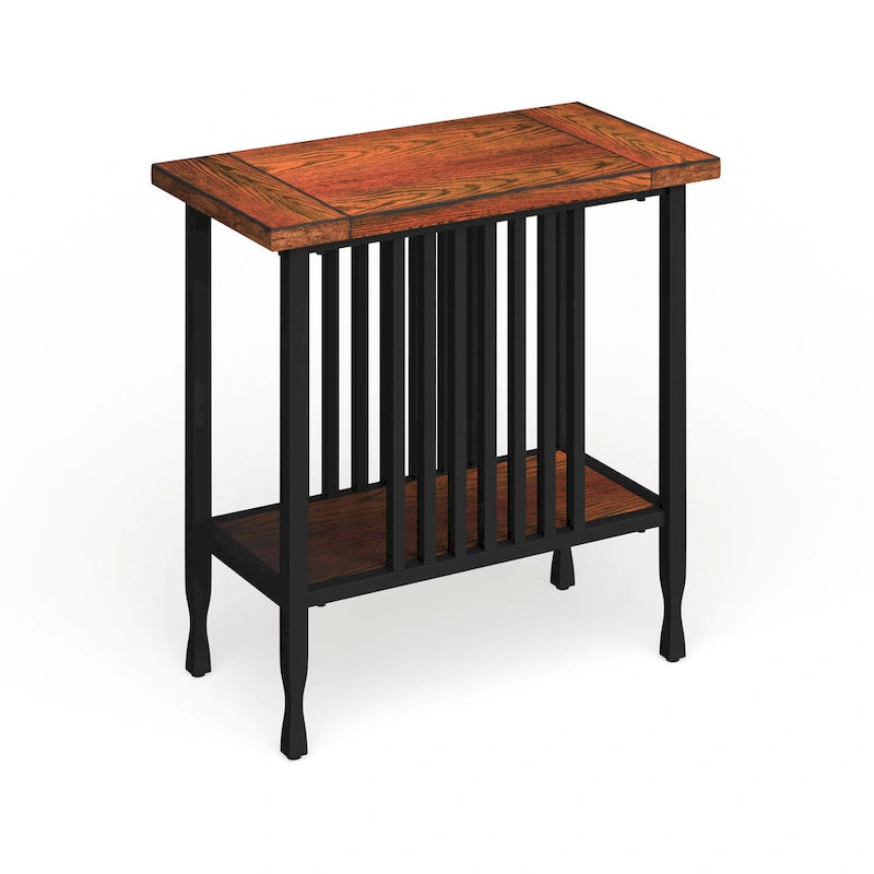 Matte Black Slatted Narrow Chairside Table with Drawer
