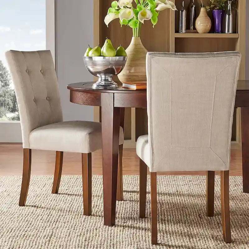 Upholstered Dining Chairs with Cherry Finish Legs (Set of 2)