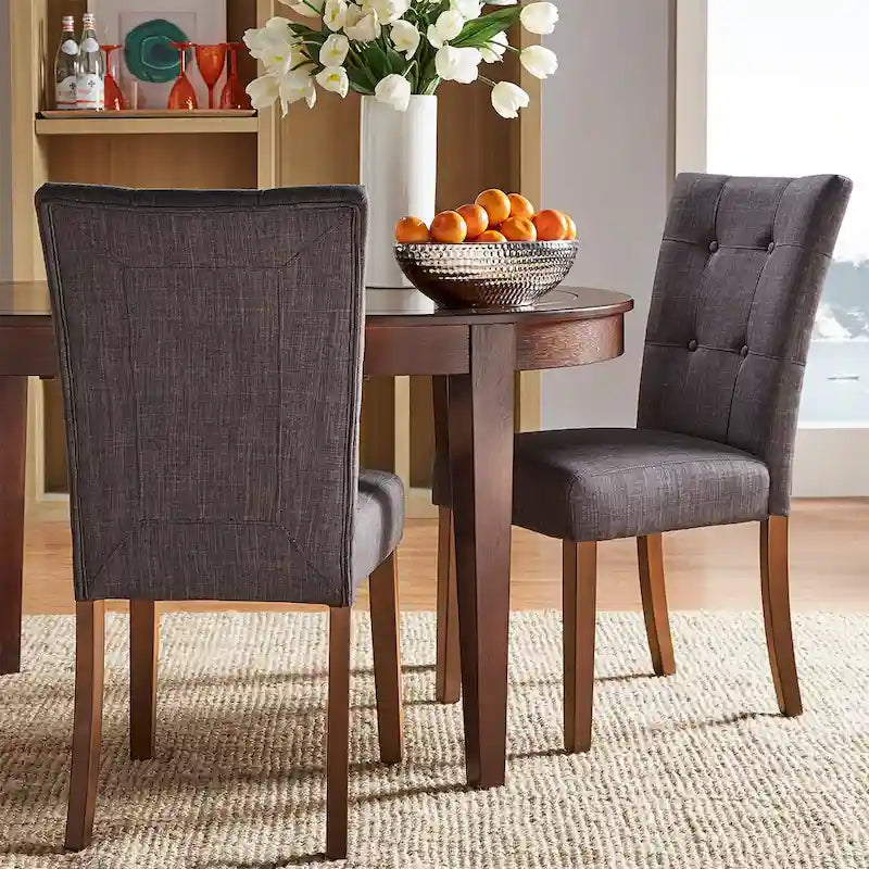 Upholstered Dining Chairs with Cherry Finish Legs (Set of 2)