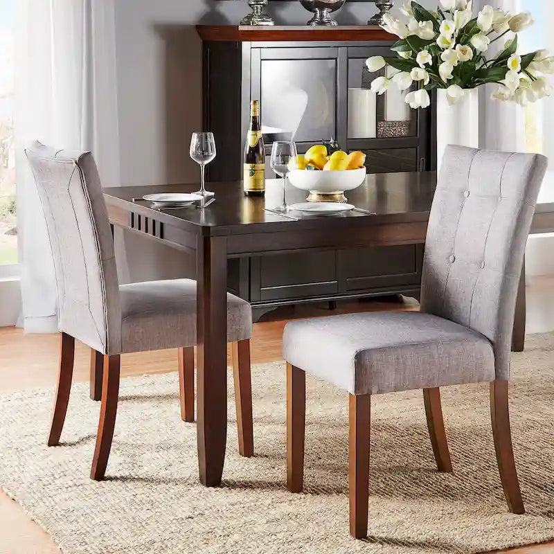 Upholstered Dining Chairs with Cherry Finish Legs (Set of 2)