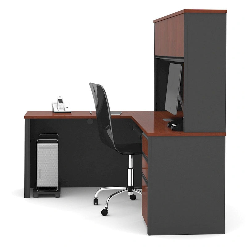 L-Shaped Workstation Desk with Hutch