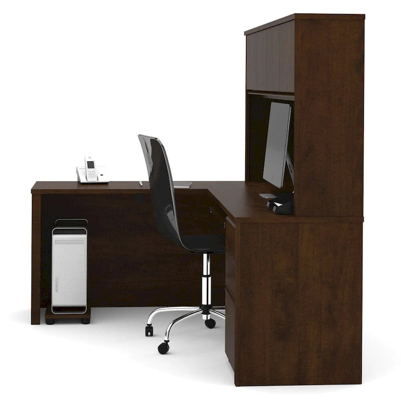 L-Shaped Workstation Desk with Hutch