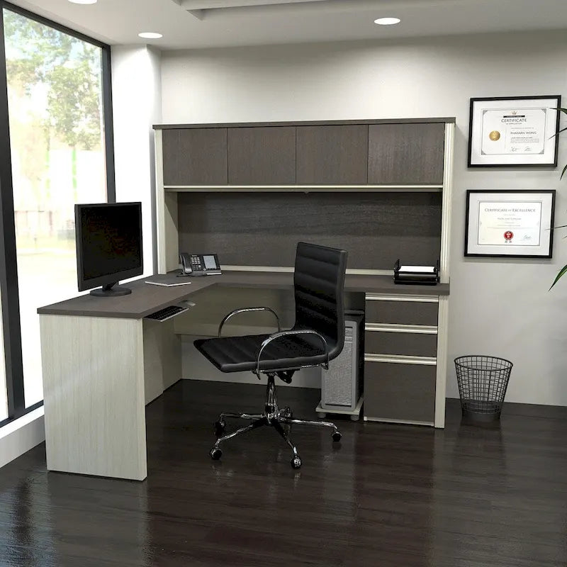 L-Shaped Workstation Desk with Hutch
