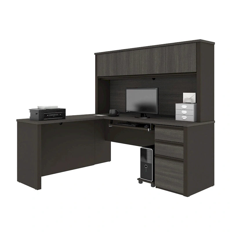 L-Shaped Workstation Desk with Hutch