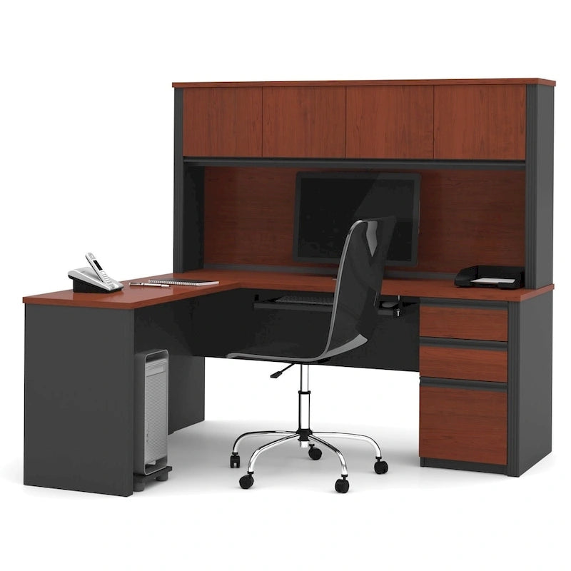 L-Shaped Workstation Desk with Hutch