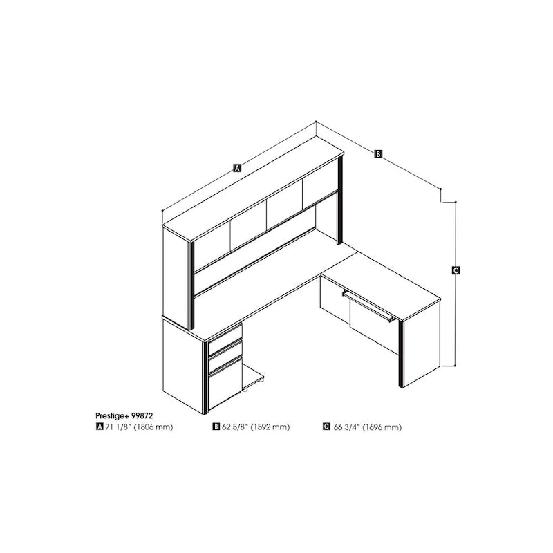 L-Shaped Workstation Desk with Hutch
