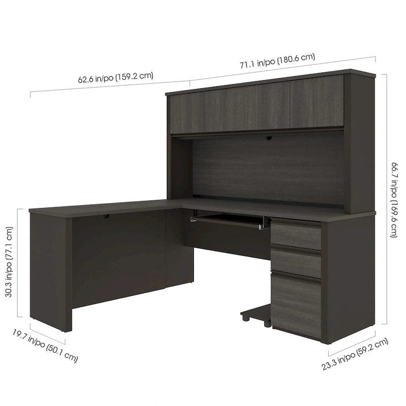 L-Shaped Workstation Desk with Hutch