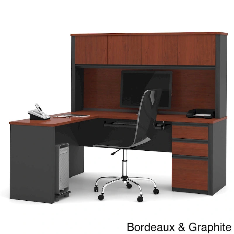 L-Shaped Workstation Desk with Hutch