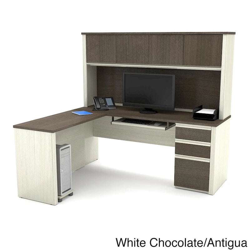 L-Shaped Workstation Desk with Hutch