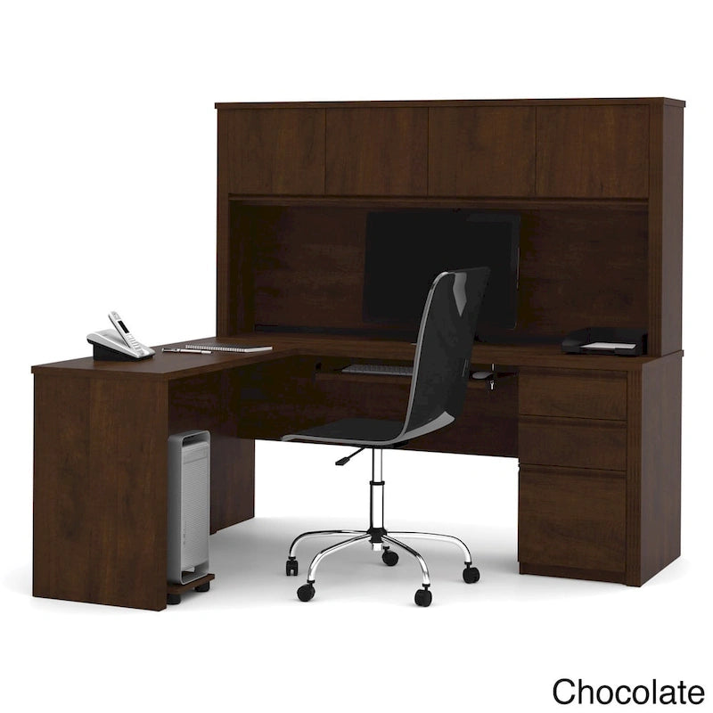 L-Shaped Workstation Desk with Hutch
