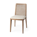 Light Brown Wood Armless Dining Chair with Cream Seat
