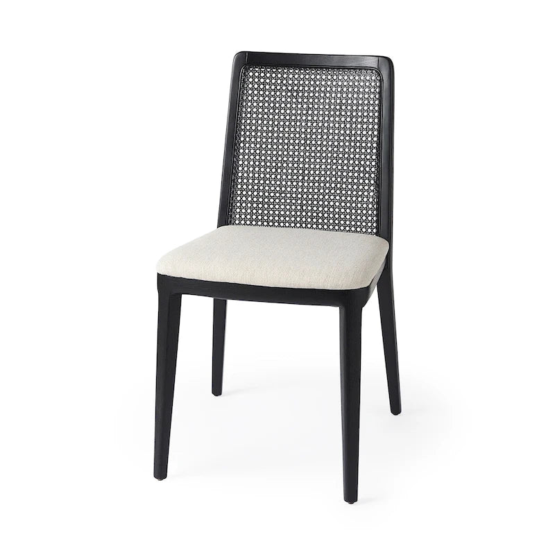 Light Brown Wood Armless Dining Chair with Cream Seat