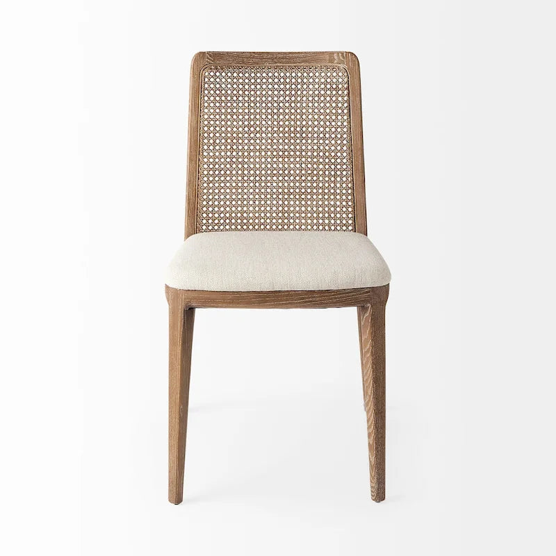 Light Brown Wood Armless Dining Chair with Cream Seat