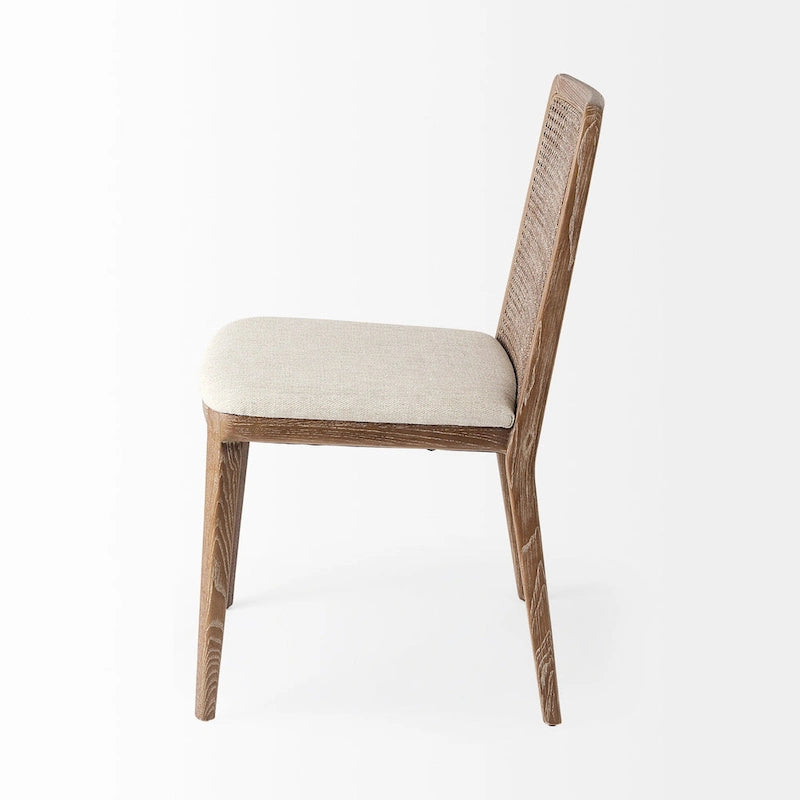 Light Brown Wood Armless Dining Chair with Cream Seat