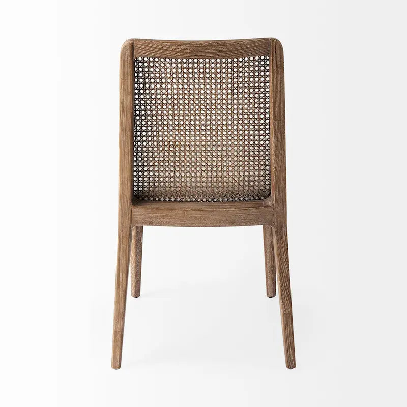 Light Brown Wood Armless Dining Chair with Cream Seat