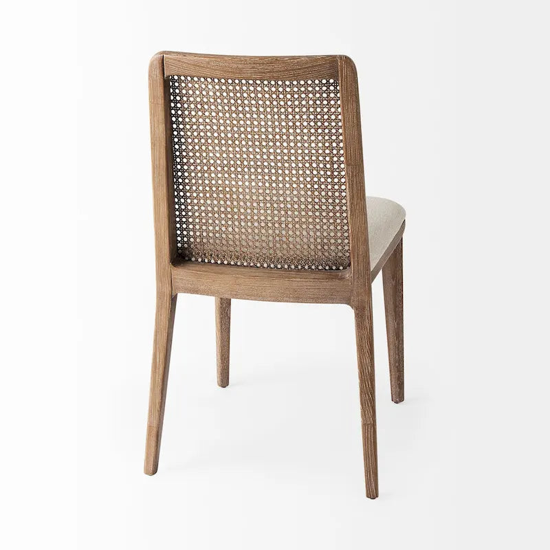 Light Brown Wood Armless Dining Chair with Cream Seat