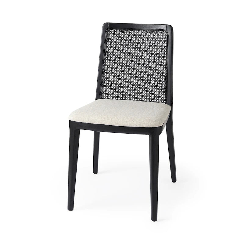 Light Brown Wood Armless Dining Chair with Cream Seat